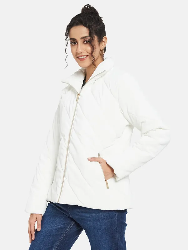 METTLE Women White Knitted Jacket